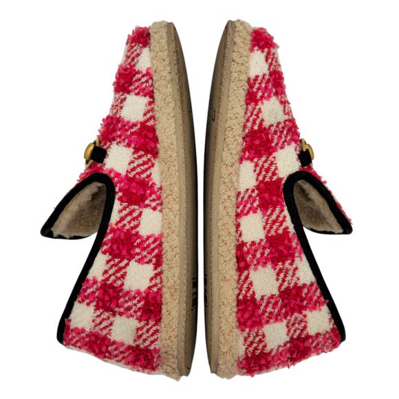 Gucci Horsebit Tweed Loafer Size 38 US 8 Shearling Lined Red White Slipper - Picture 4 of 9